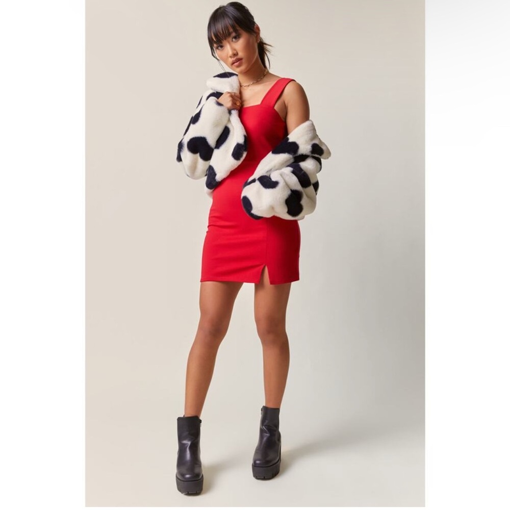 Francesca's Ellie Square Neck Mini Slit Dress Red